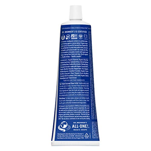 Pasta de Dientes Dr. Bronner’s - All-One (Menta, 5 oz) - 70% Ingredientes Orgánicos, Natural, Sin Flúor, Sin SLS, Vegana, Refresca el Aliento, Reduce - imagen 2