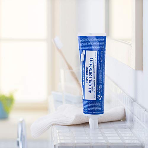 Pasta de Dientes Dr. Bronner’s - All-One (Menta, 5 oz) - 70% Ingredientes Orgánicos, Natural, Sin Flúor, Sin SLS, Vegana, Refresca el Aliento, Reduce - imagen 3