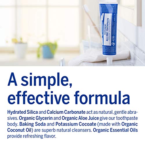 Pasta de Dientes Dr. Bronner’s - All-One (Menta, 5 oz) - 70% Ingredientes Orgánicos, Natural, Sin Flúor, Sin SLS, Vegana, Refresca el Aliento, Reduce - imagen 4
