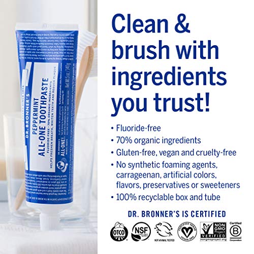 Pasta de Dientes Dr. Bronner’s - All-One (Menta, 5 oz) - 70% Ingredientes Orgánicos, Natural, Sin Flúor, Sin SLS, Vegana, Refresca el Aliento, Reduce - imagen 5