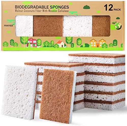 Esponjas de Cocina Biodegradables PANYEE, Ecológicas y Compostables, Esponjas de Celulosa con Fibras Naturales de Coco y Nuez, Paquete de 12 - imagen 1