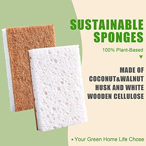 Esponjas de Cocina Biodegradables PANYEE, Ecológicas y Compostables, Esponjas de Celulosa con Fibras Naturales de Coco y Nuez, Paquete de 12 - imagen 2