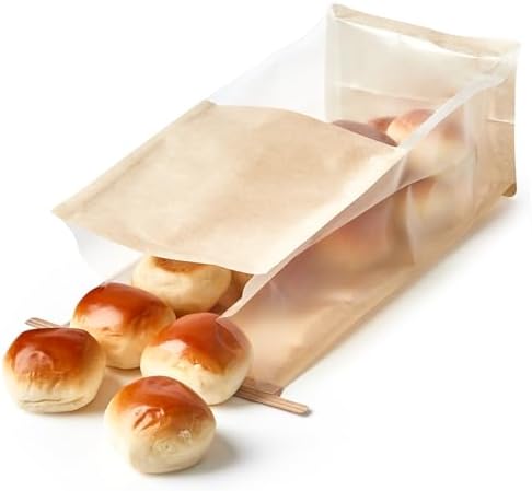 ZORRITA Paquete de 50 Bolsas de Papel para Pan con Ventana, 5.1 x 3.9 x 11 Pulgadas, Cierre de Cinta para Empacar Bagels, Pasteles, Palomitas y - imagen 4
