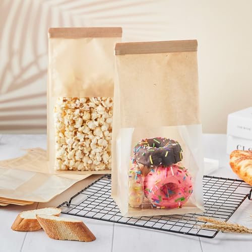 ZORRITA Paquete de 50 Bolsas de Papel para Pan con Ventana, 5.1 x 3.9 x 11 Pulgadas, Cierre de Cinta para Empacar Bagels, Pasteles, Palomitas y - imagen 5