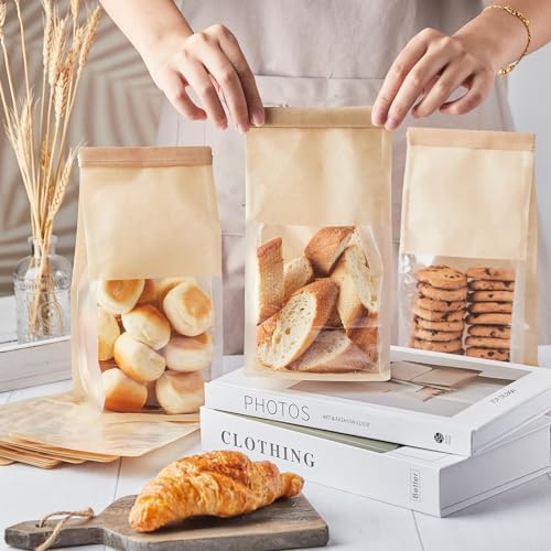 ZORRITA Paquete de 50 Bolsas de Papel para Pan con Ventana, 5.1 x 3.9 x 11 Pulgadas, Cierre de Cinta para Empacar Bagels, Pasteles, Palomitas y - imagen 6