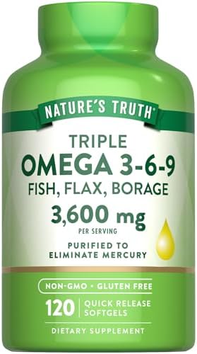 Suplemento Omega 3-6-9 Nature's Truth | 3600mg | 120 Cápsulas | Aceite de Pescado, Linaza y Borraja | Triple Potencia | Sin OGM y Sin Gluten - imagen 1