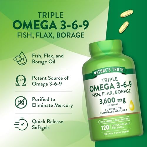 Suplemento Omega 3-6-9 Nature's Truth | 3600mg | 120 Cápsulas | Aceite de Pescado, Linaza y Borraja | Triple Potencia | Sin OGM y Sin Gluten - imagen 5