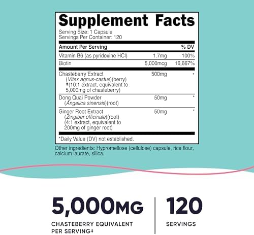 Suplemento de Extracto de Vitex Nutricost para Mujeres - 120 Cápsulas (120 Porciones) con Dong Quai y Jengibre, Vegano - imagen 2