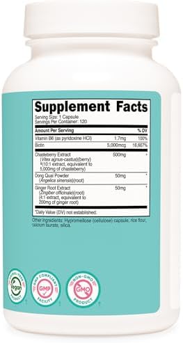 Suplemento de Extracto de Vitex Nutricost para Mujeres - 120 Cápsulas (120 Porciones) con Dong Quai y Jengibre, Vegano - imagen 5