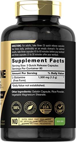 Cápsulas de Glutamina Carlyle L | 1500mg | 240 Contenido | Fórmula Avanzada para Atletas | Suplemento Sin OGM y Libre de Gluten - imagen 2