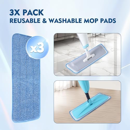 MABUBU Paquete de 3 Almohadillas de Microfibra para Mopas, Reemplazos Reutilizables para Mopas de Spray, Almohadillas para Limpieza de Pisos - imagen 6