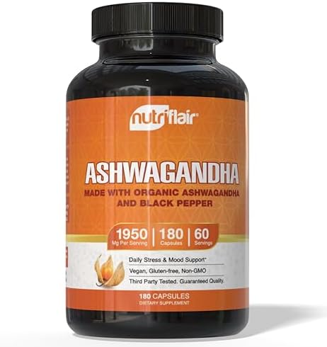 Extracto de Raíz de Ashwagandha Orgánico NutriFlair - con Pimienta Negra Orgánica - Apoyo al Estrés y Estado de Ánimo - Beneficios Adaptogénicos y - imagen 1