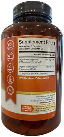 Extracto de Raíz de Ashwagandha Orgánico NutriFlair - con Pimienta Negra Orgánica - Apoyo al Estrés y Estado de Ánimo - Beneficios Adaptogénicos y - imagen 2
