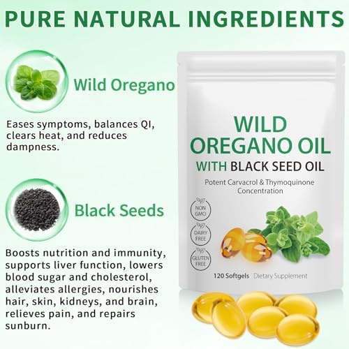 Aceite de Orégano con Aceite de Semilla Negra, Cápsulas de Aceite de Orégano, 120 Contenido, Antioxidantes Naturales, Sin OGM, Sin Gluten, Alto en - imagen 4