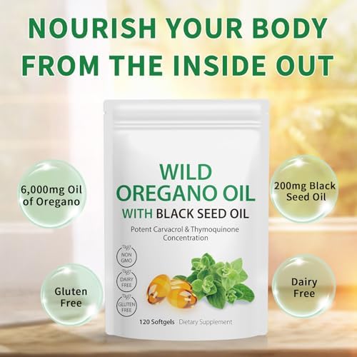 Aceite de Orégano con Aceite de Semilla Negra, Cápsulas de Aceite de Orégano, 120 Contenido, Antioxidantes Naturales, Sin OGM, Sin Gluten, Alto en - imagen 8