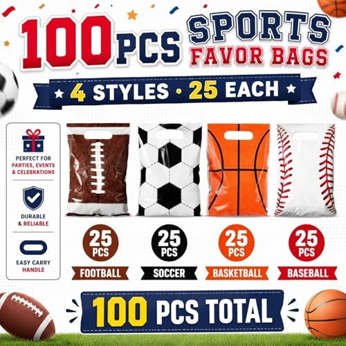 Bolsas de Regalo de Plástico Funrous para Fiesta de Fútbol - 100 Piezas, con Manijas, para Dulces y Sorprendentes, Ideal para Cumpleaños y Eventos - imagen 2