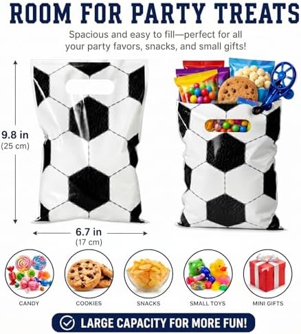 Bolsas de Regalo de Plástico Funrous para Fiesta de Fútbol - 100 Piezas, con Manijas, para Dulces y Sorprendentes, Ideal para Cumpleaños y Eventos - imagen 3