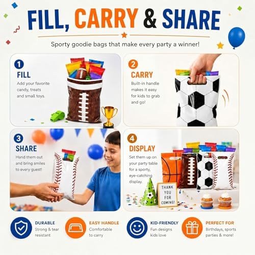 Bolsas de Regalo de Plástico Funrous para Fiesta de Fútbol - 100 Piezas, con Manijas, para Dulces y Sorprendentes, Ideal para Cumpleaños y Eventos - imagen 7