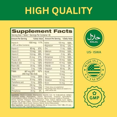 Multivitaminas Halal Greenfield Nutrition para Mujeres y Hombres - 60 Tabletas Gelatinosas Sin Gelatina con 27+ Vitaminas y Minerales, A, B12, C, D3, - imagen 7