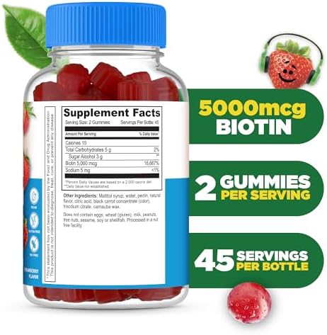 Gomitas de Biotina Sin Azúcar Lifeable para Niños | 5000mcg | Suplemento Sabroso para el Crecimiento del Cabello, Piel y Uñas | 90 Gomitas - imagen 2