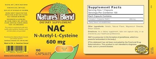 Suplemento NAC de Nature's Blend N-Acetil-L-Cisteína 600mg 100 Cápsulas - Soporte Inmunológico, Antioxidante para la Salud Celular - imagen 2
