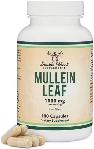 Cápsulas de Hoja de Mullein de Double Wood Supplements, 180 Cápsulas Veganas Sin Rellenos, Apoya la Salud Pulmonar y Respiratoria - imagen 1