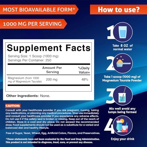 Vitamatic Magnesio Taurato 1000mg por Porción para Salud Muscular, Articular y del Corazón - 250 Gramos - 250 Porciones - imagen 2