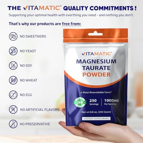 Vitamatic Magnesio Taurato 1000mg por Porción para Salud Muscular, Articular y del Corazón - 250 Gramos - 250 Porciones - imagen 6