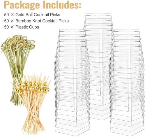 Kucoele 50 Sets de Vasos de Plástico para Charcutería con Palillos, Vasos Transparentes de 5oz para Aperitivos (50 Vasos + 100 Palillos de Cóctel) - imagen 2