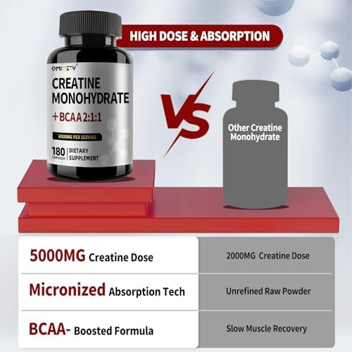 Creatina Monohidratada Micronizada 6000MG en Cápsulas con BCAA 2:1:1 – Suplemento para Fuerza y Recuperación – Vegano, No GMO, Sin Gluten – 180 - imagen 4