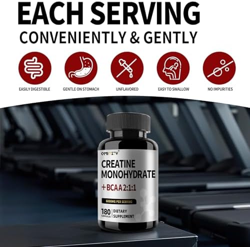 Creatina Monohidratada Micronizada 6000MG en Cápsulas con BCAA 2:1:1 – Suplemento para Fuerza y Recuperación – Vegano, No GMO, Sin Gluten – 180 - imagen 6