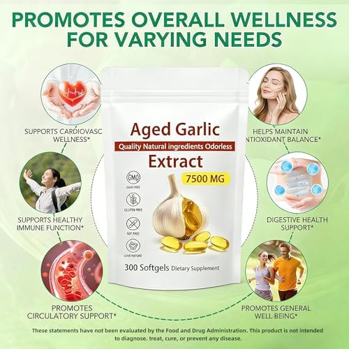 Extracto de Ajo Envejecido - 7500mg Cápsulas de Ajo Orgánico Sin Olor | Suplementos Antioxidantes para Corazón e Inmunidad, Vegetariano, Natural, No - imagen 2