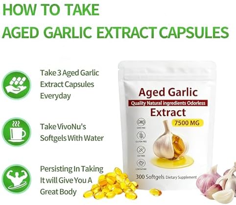 Extracto de Ajo Envejecido - 7500mg Cápsulas de Ajo Orgánico Sin Olor | Suplementos Antioxidantes para Corazón e Inmunidad, Vegetariano, Natural, No - imagen 3