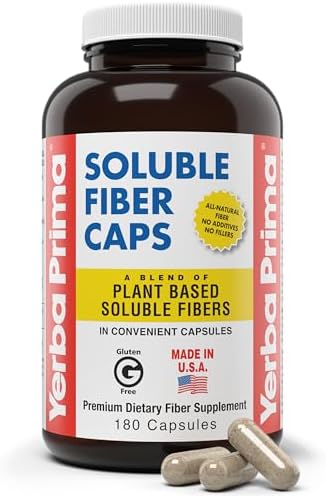 Cápsulas de Fibra Soluble Yerba Prima, 180 Contenidos - Suplemento Dietético Premium, Fibra Soluble Natural, Libre de Gluten, No OGM, Hecho en EE. UU. - imagen 1