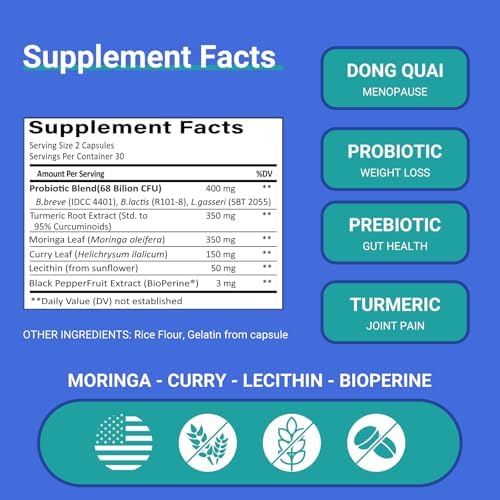 ProBalance Probiotics Ruolai para Mujeres 68B CFU – Soporte para Menopausia, Inflamación y Abdomen – Cúrcuma y Moringa – Salud Digestiva y Articular - imagen 3