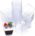 Oomcu 100 Piezas de Vasos Plásticos Desechables Cuadrados Transparentes de 2oz – Mini Vasos para Helado, Yogur, Pudding, Chocolate, Mousse, Botanas y - imagen 1