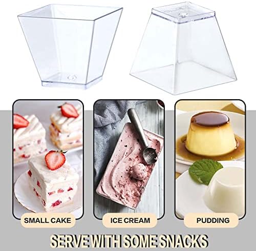Oomcu 100 Piezas de Vasos Plásticos Desechables Cuadrados Transparentes de 2oz – Mini Vasos para Helado, Yogur, Pudding, Chocolate, Mousse, Botanas y - imagen 3