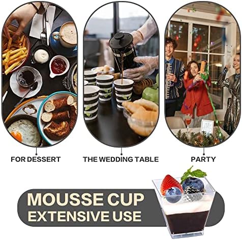 Oomcu 100 Piezas de Vasos Plásticos Desechables Cuadrados Transparentes de 2oz – Mini Vasos para Helado, Yogur, Pudding, Chocolate, Mousse, Botanas y - imagen 4