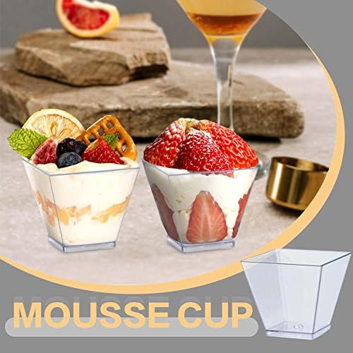 Oomcu 100 Piezas de Vasos Plásticos Desechables Cuadrados Transparentes de 2oz – Mini Vasos para Helado, Yogur, Pudding, Chocolate, Mousse, Botanas y - imagen 5