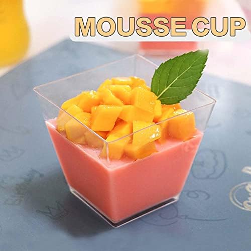Oomcu 100 Piezas de Vasos Plásticos Desechables Cuadrados Transparentes de 2oz – Mini Vasos para Helado, Yogur, Pudding, Chocolate, Mousse, Botanas y - imagen 6