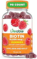 Gomitas de Biotina Lifeable | 10,000 mcg | Suplemento Vegano y Libre de GMO para Cabello, Piel y Uñas | 90 Gomitas para Mujeres - imagen 1