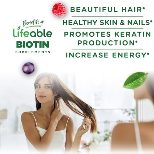 Gomitas de Biotina Lifeable | 10,000 mcg | Suplemento Vegano y Libre de GMO para Cabello, Piel y Uñas | 90 Gomitas para Mujeres - imagen 3