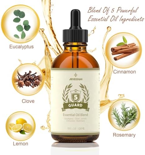 Mezcla de Aceites Esenciales ARVIDSSON Five Guard 4 Fl. Oz (120ml), Combina Clavo, Eucalipto, Limón, Canela y Romero para un Refrescante Aroma en Casa - imagen 2