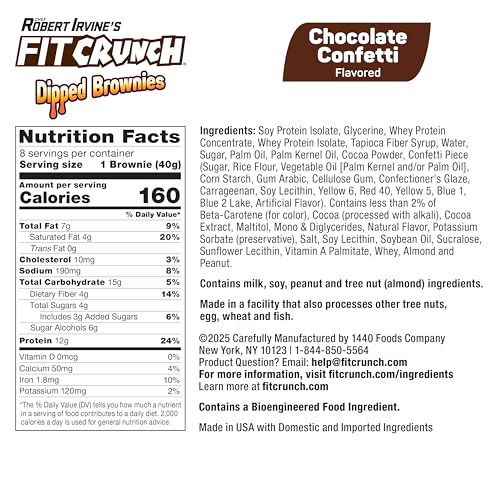 Brownies de Proteína FITCRUNCH Dipped, 12g de Proteína y 4g de Azúcar (8 Brownies, Sabor Confetti) - imagen 2