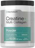 Horbäach Creatina Monohidratada en Polvo | con Colágeno y L-Taurina | 10.05 oz | Sin Sabor | Para Mujeres y Hombres | Sin OGM, Libre de Gluten - imagen 1