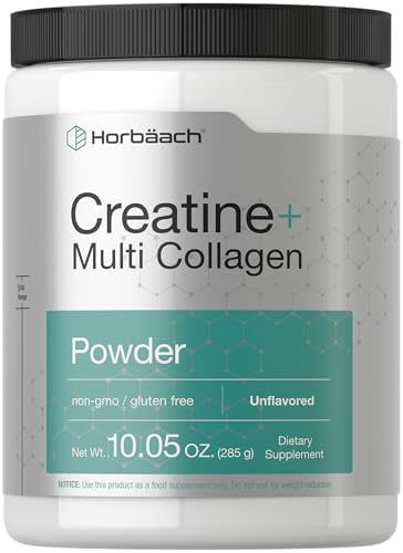 Horbäach Creatina Monohidratada en Polvo | con Colágeno y L-Taurina | 10.05 oz | Sin Sabor | Para Mujeres y Hombres | Sin OGM, Libre de Gluten - imagen 1