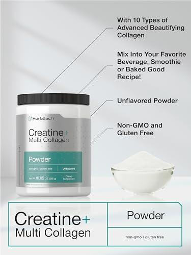 Horbäach Creatina Monohidratada en Polvo | con Colágeno y L-Taurina | 10.05 oz | Sin Sabor | Para Mujeres y Hombres | Sin OGM, Libre de Gluten - imagen 4
