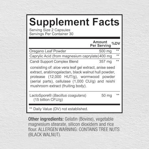 Suplemento Premium para Limpiar Cándida – Soporte con Orégano, Ácido Caprílico, Nogal Negro y Probióticos – Apoya la Salud Digestiva y la Flora - imagen 2