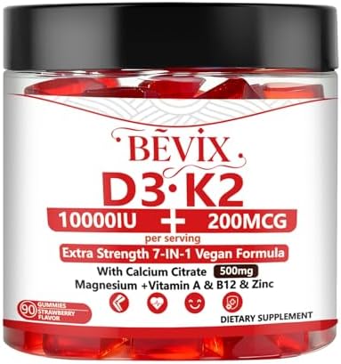 Gomitas BEVIX de Vitamina D3 K2, Sin Azúcar, Veganas, Extra Fuertes, con Calcio, Magnesio y Zinc, para el Sistema Inmunológico y Salud Ósea, Adultos, - imagen 1