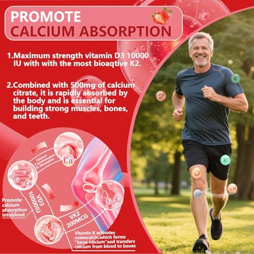 Gomitas BEVIX de Vitamina D3 K2, Sin Azúcar, Veganas, Extra Fuertes, con Calcio, Magnesio y Zinc, para el Sistema Inmunológico y Salud Ósea, Adultos, - imagen 3